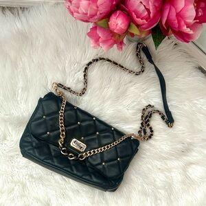Badgley Mischka black quilted chain stud shoulder bag